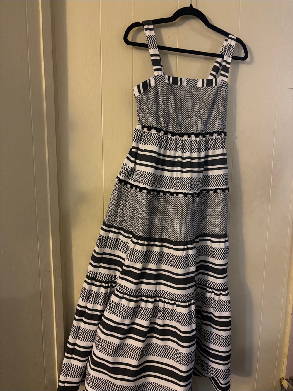 Black and White Patterned Maxi Dress - Women's Strappy Summer Dress